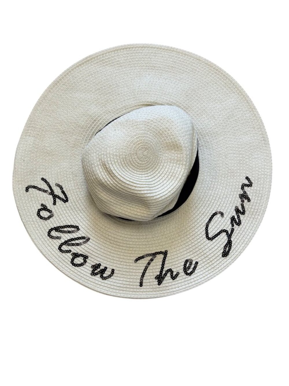 Sun N Sand Follow The Sun Wide Brim Straw Hat  Beige With Black Sequin Summer
